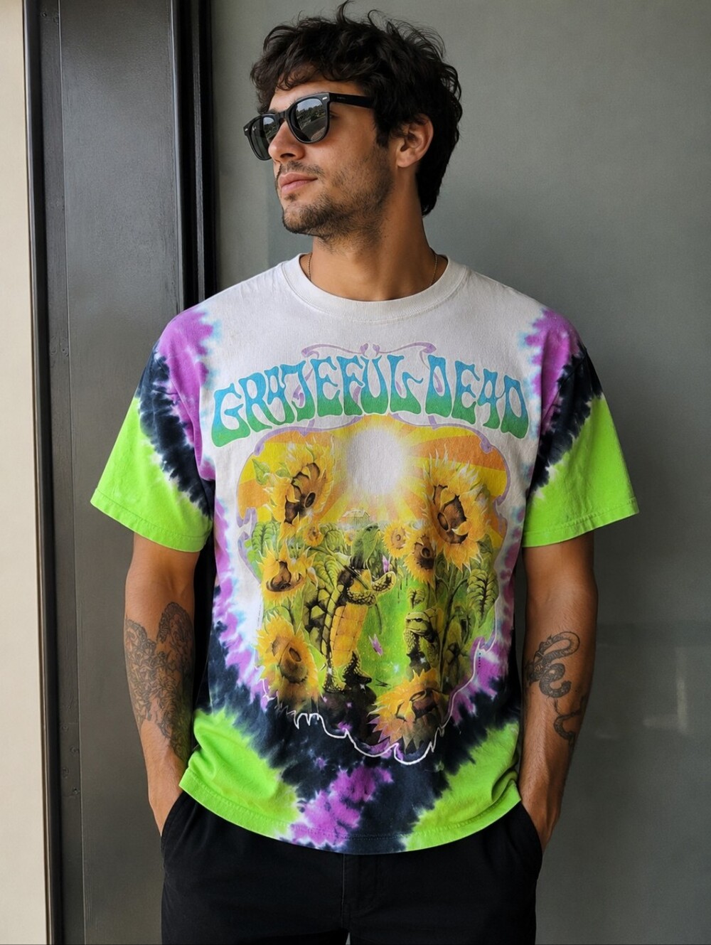 VTG 1998 T Shirt Small Liquid Blue Grateful Dead Band Sunflowers Tie Dye Turtle